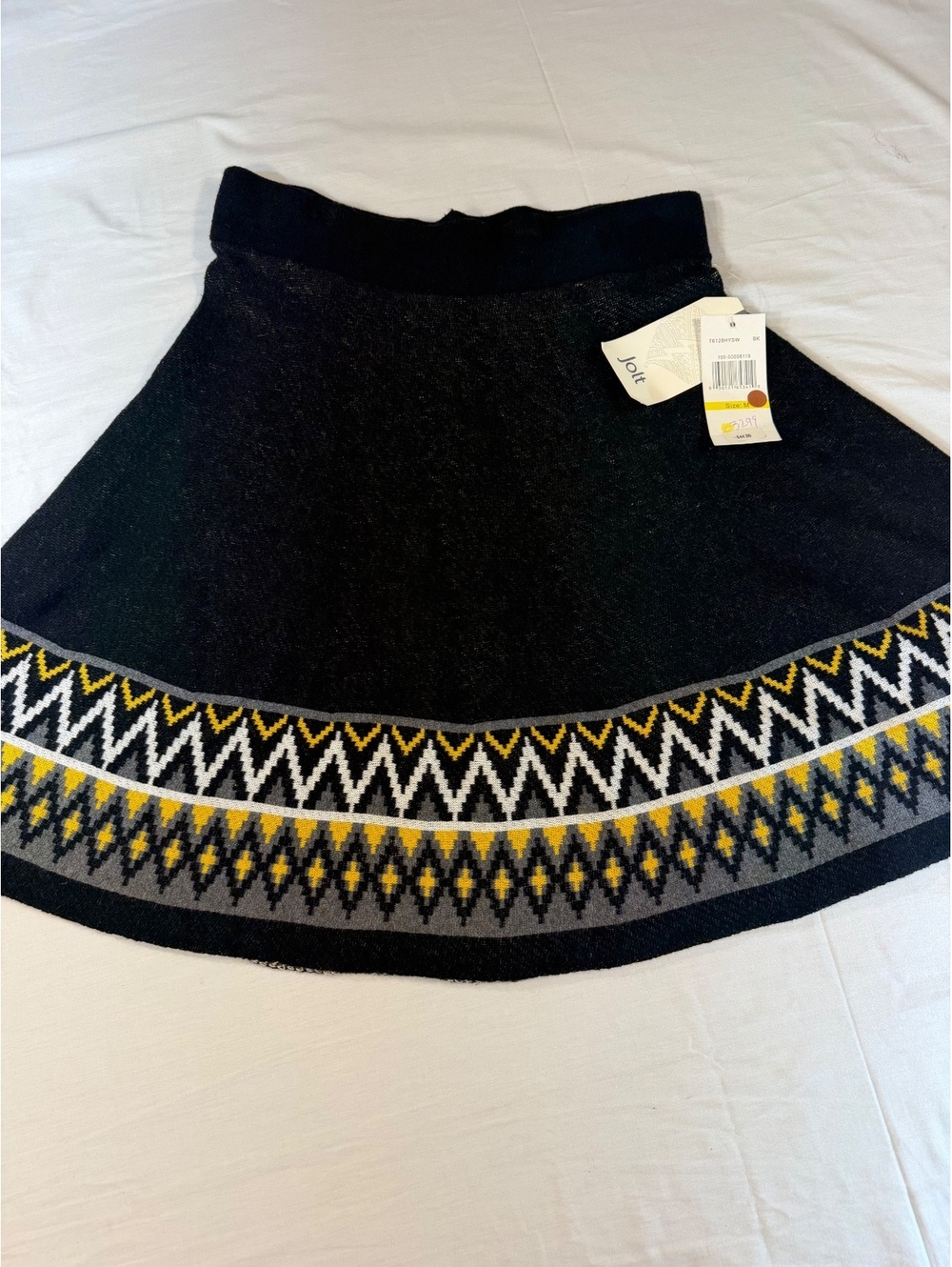 Jolt Black Knit Skirt with Geometric Pattern, Size M